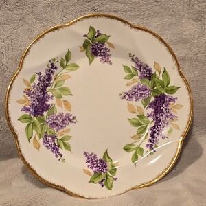 Vtg Salisbury Bone China Lilac Plate Scalloped Gold Trim Made in England‎ 7 5/8"